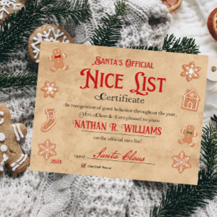 Personalised Nice Certificate From Santa Claus