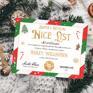 Personalised Nice Certificate From Santa Claus