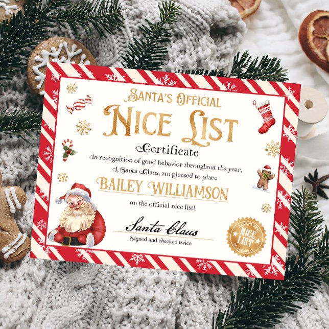 Personalised Nice Certificate From Santa Claus (Nice List Official Santa Claus Certificate )