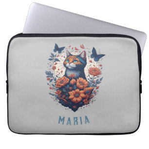 Personalised Nice Kitten Floral Cat  Laptop Sleeve