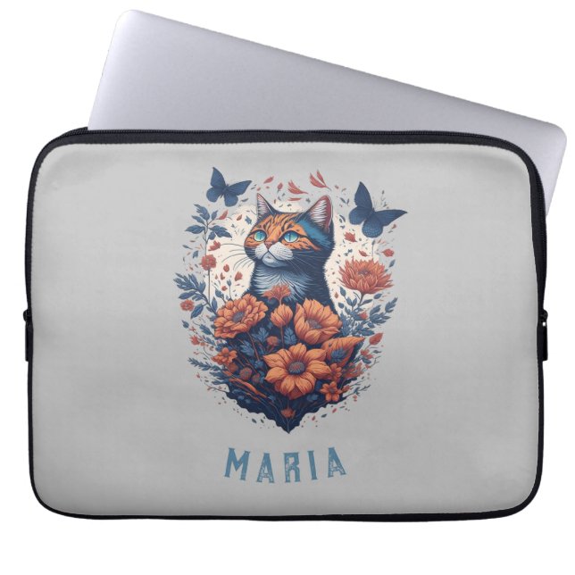 Personalised Nice Kitten Floral Cat  Laptop Sleeve (Front)