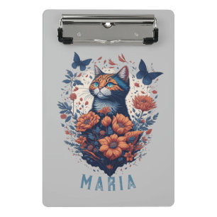 Personalised Nice Kitten Floral Cat Mini Clipboard