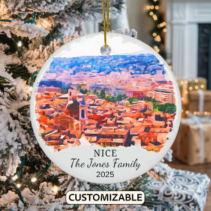 Personalised Nice Ornament, France Gift Ceramic Tree Decoration