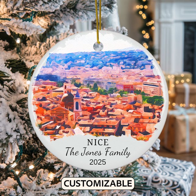 Personalised Nice Ornament, France Gift Ceramic Tree Decoration (Creator Uploaded)
