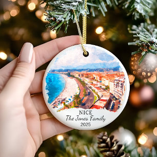 Personalised Nice Ornament, France Gift Ceramic Tree Decoration