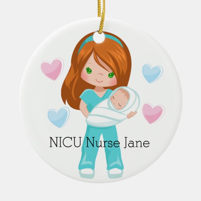 Personalised NICU Nurse Holding Baby Christmas Ceramic Tree Decoration (Front)