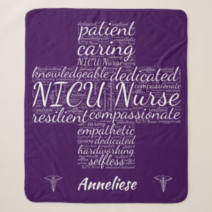 Personalised NICU Nurse Word Cloud Gift Sherpa Blanket