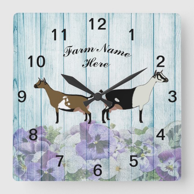Personalised Nigerian Dwarf Alpine Dairy Goat Farm Square Wall Clock (Front)