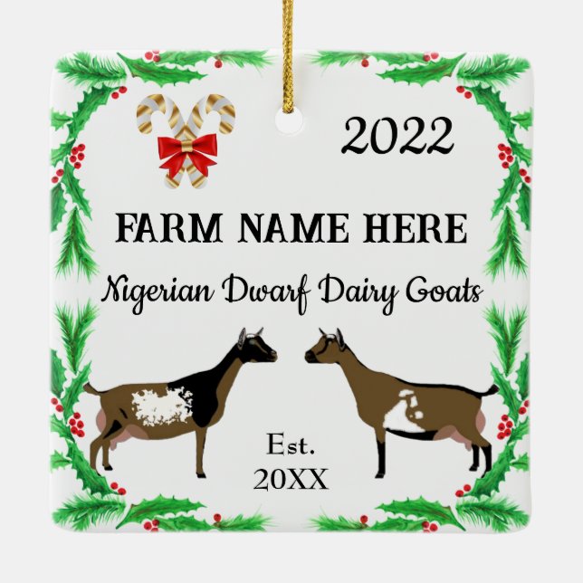 Personalised Nigerian Dwarf Dairy Goat Christmas  Ceramic Ornament (Back)