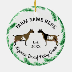 Personalised Nigerian Dwarf Dairy Goat Pine Wreath Ceramic Tree Decoration