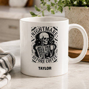Personalised Nightmare Before Coffee Skeleton Mug