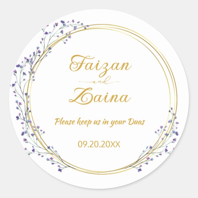 Personalised Nikkah Shaadi Islamic Wedding Sticker (Front)