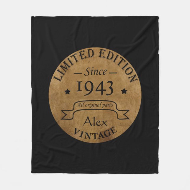 Personalised ninety vintage 90th birthday party fleece blanket (Front)