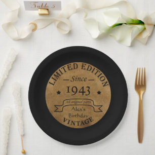 Personalised ninety vintage 90th birthday party paper plate