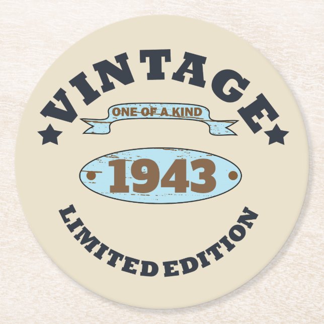 Personalised ninety vintage 90th birthday party round paper coaster (Front)