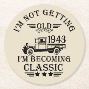 Personalised ninety vintage 90th birthday party round paper coaster