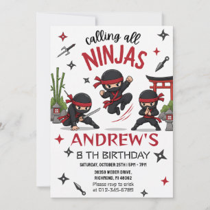 Personalised Ninja Birthday Invitation