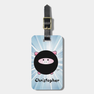 Personalised Ninja Pig on Blue Luggage Tag