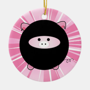 Personalised Ninja Pig on Pink Ceramic Tree Decoration