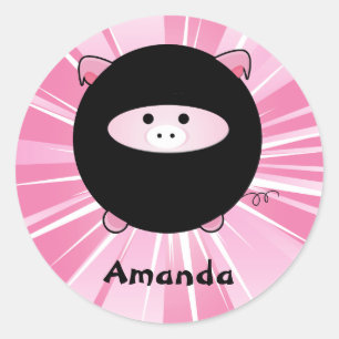 Personalised Ninja Pig on Pink Classic Round Sticker