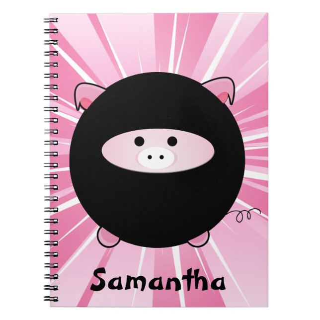 Personalised Ninja Pig on Pink Notebook (Front)