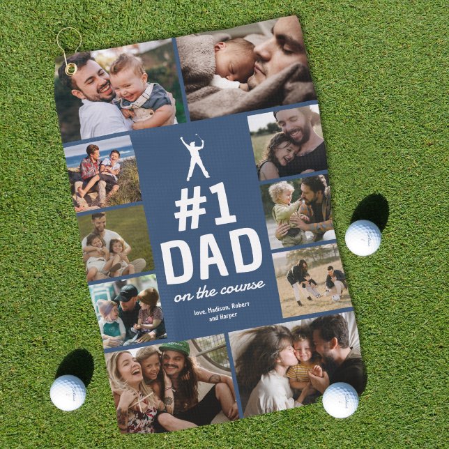 Personalised No.1 Dad Golf Towel with Photos (Creator Uploaded)