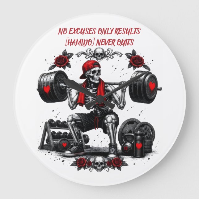 Personalised No Excuses Only Results  Large Clock (Front)