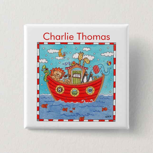 Personalised Noah's Ark  15 Cm Square Badge (Front)