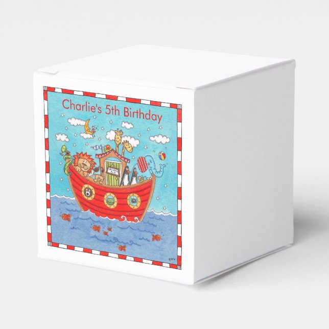 Personalised Noah's Ark Birthday Favour Box (Front Side)