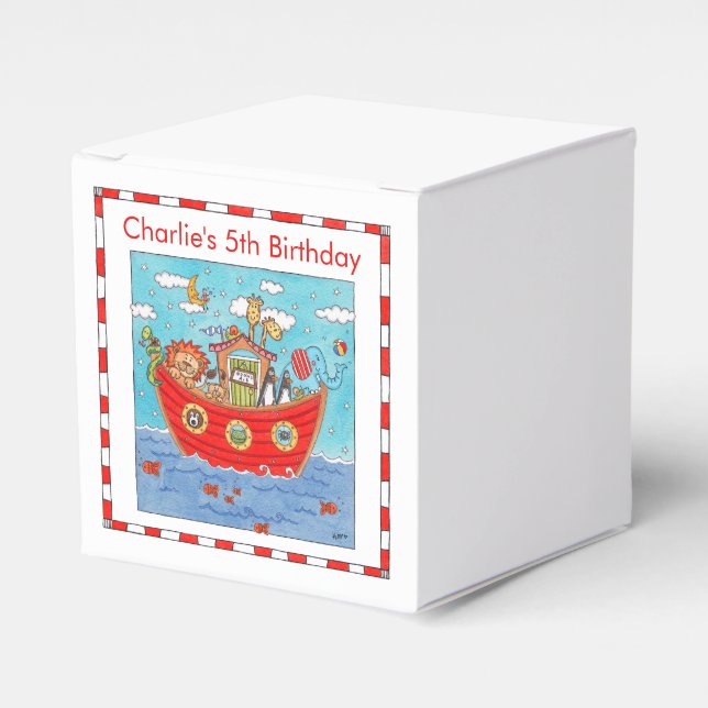 Personalised Noah's Ark Birthday Favour Box (Front Side)