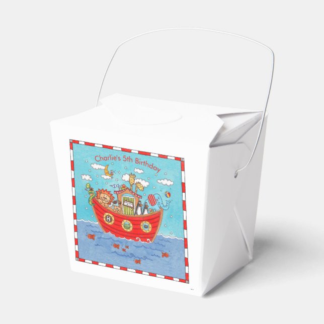 Personalised Noah's Ark Birthday Favour Box (Front Side)
