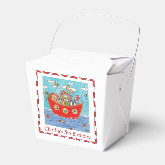 Personalised Noah's Ark Birthday Favour Box (Front Side)