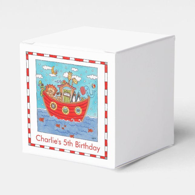 Personalised Noah's Ark Birthday Favour Box (Front Side)