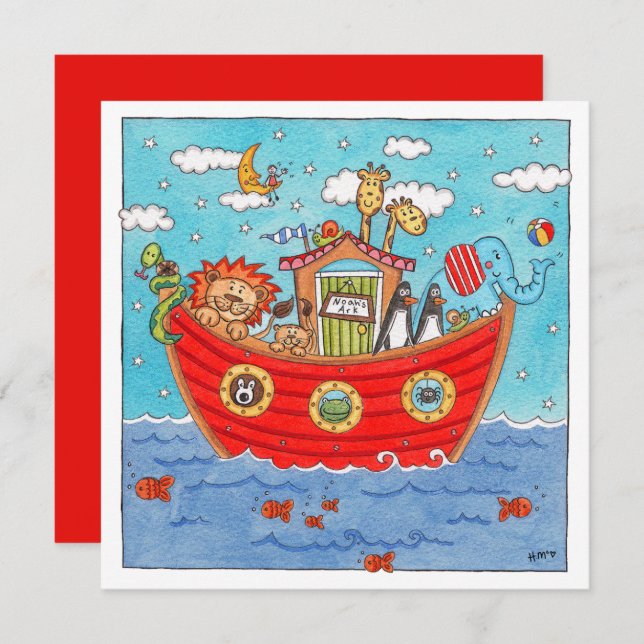 Personalised Noah's Ark Birthday Invitation (Front/Back)