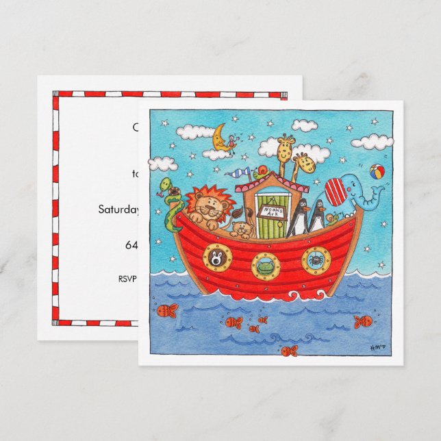 Personalised Noah's Ark Birthday Invitation (Front/Back)
