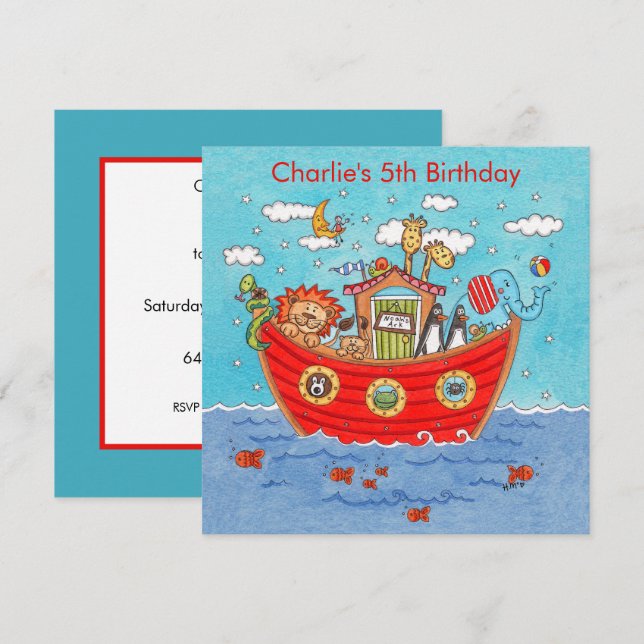 Personalised Noah's Ark Birthday Invitation (Front/Back)