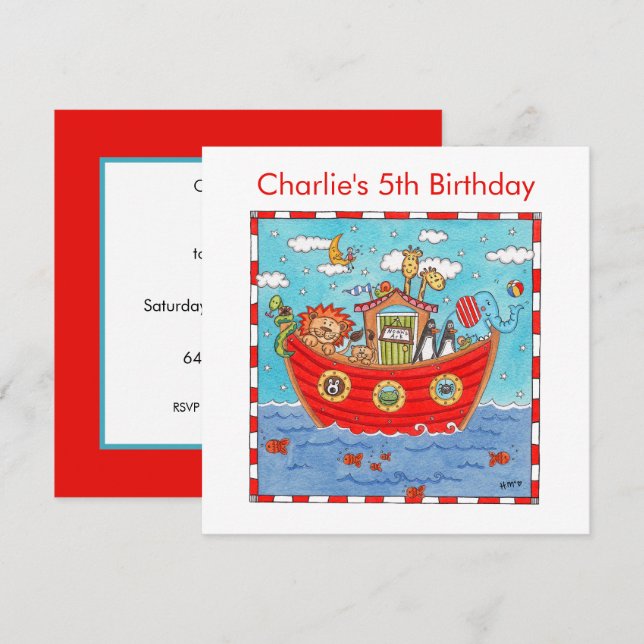 Personalised Noah's Ark Birthday Invitation (Front/Back)
