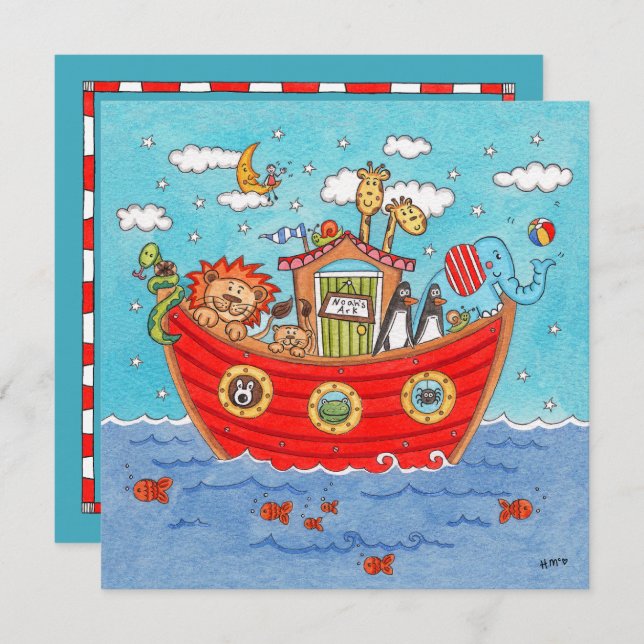 Personalised Noah's Ark Birthday Invitation (Front/Back)