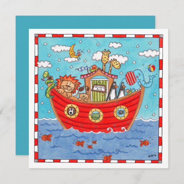 Personalised Noah's Ark Birthday Invitation (Front/Back)