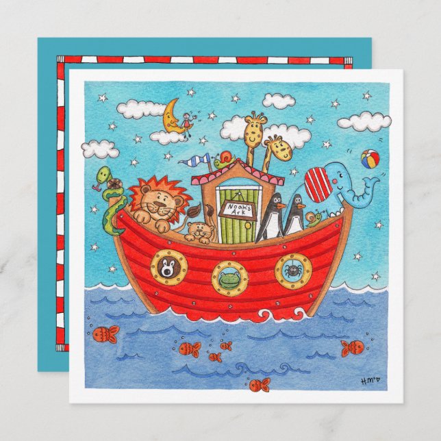 Personalised Noah's Ark Birthday Invitation (Front/Back)