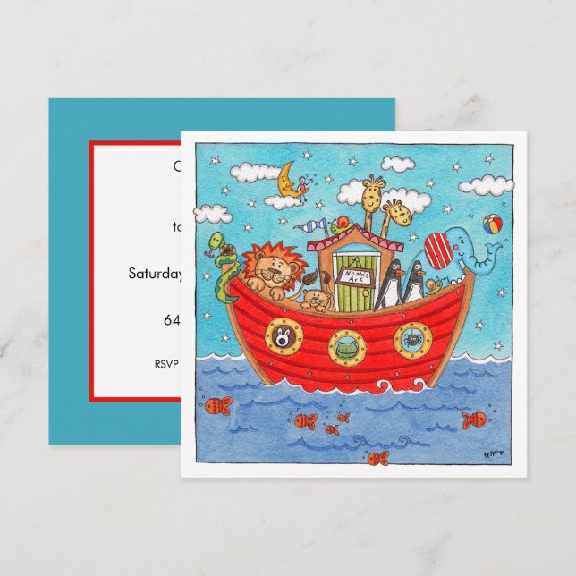 Personalised Noah's Ark Birthday Invitation (Front/Back)