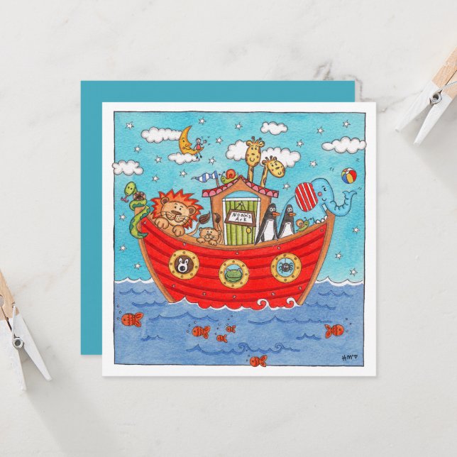 Personalised Noah's Ark Birthday Invitation (Front/Back In Situ)