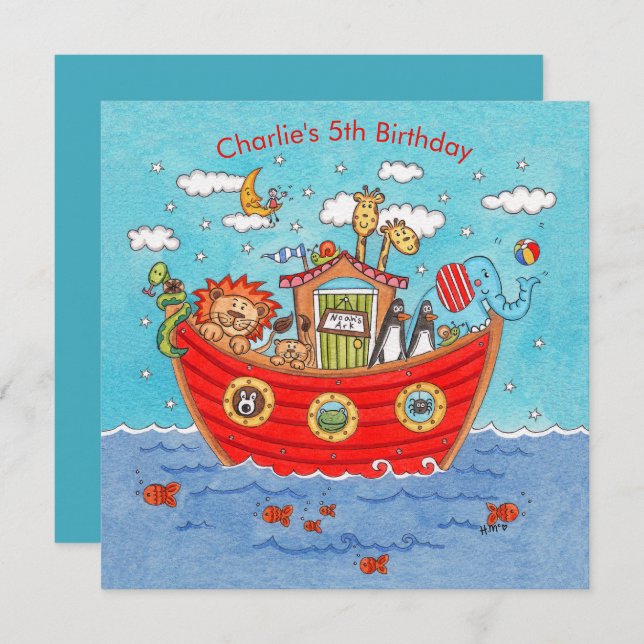 Personalised Noah's Ark Birthday Invitation (Front/Back)