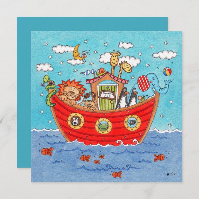 Personalised Noah's Ark Birthday Invitation (Front/Back)