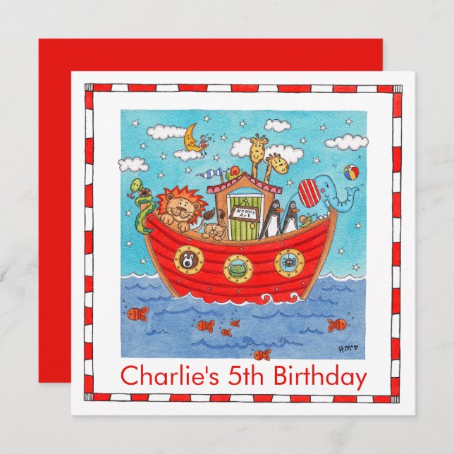Personalised Noah's Ark Birthday Invitation (Front/Back)