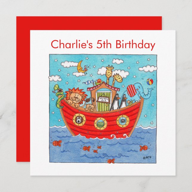 Personalised Noah's Ark Birthday Invitation (Front/Back)