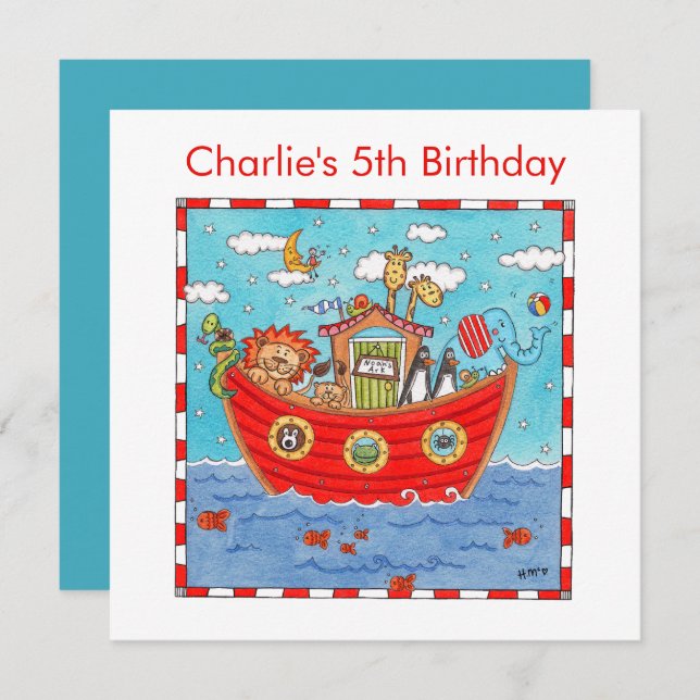 Personalised Noah's Ark Birthday Invitation (Front/Back)