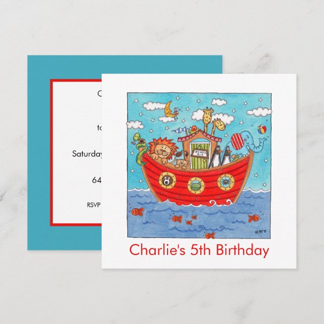 Personalised Noah's Ark Birthday Invitation (Front/Back)
