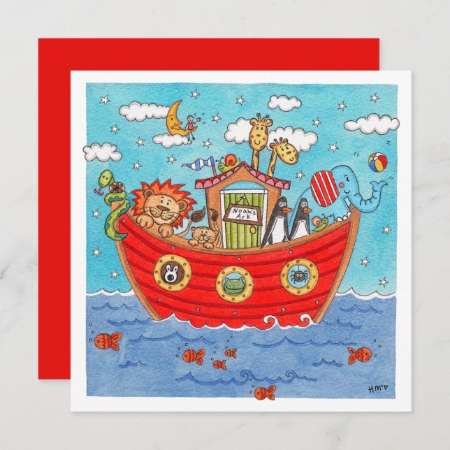 Personalised Noah's Ark Birthday Invitation (Front/Back)