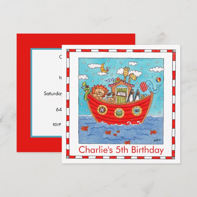 Personalised Noah's Ark Birthday Invitation (Front/Back)